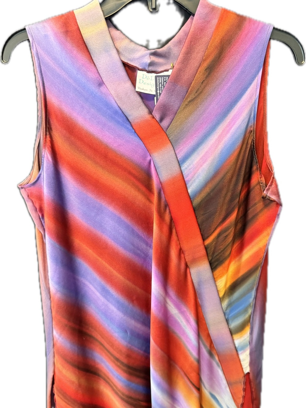 Multicolor V-Neck Draped Sleeveless Camisole - Silk- Large